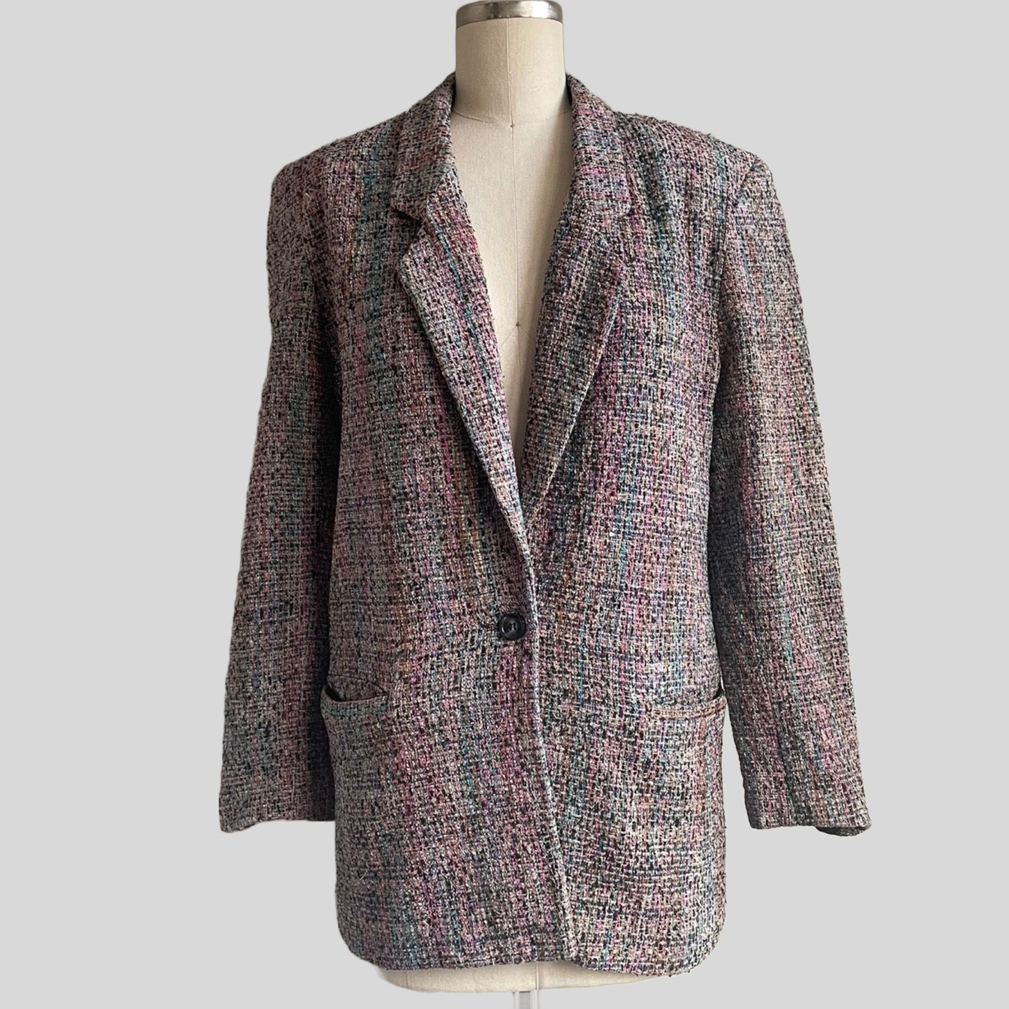 90s 100% Handwoven Silk Multicolor Tweed Boyfriend Blazer