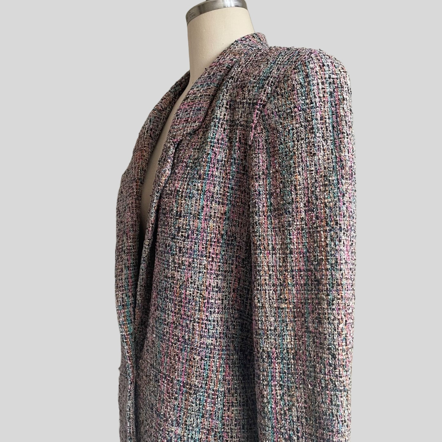 90s 100% Handwoven Silk Multicolor Tweed Boyfriend Blazer