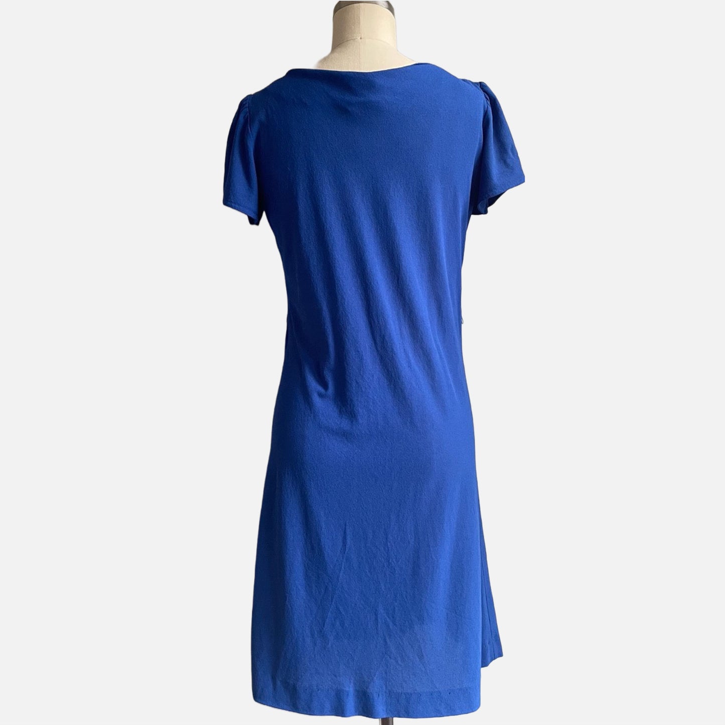 60s Royal Blue Ruffled A-Line Pullover Dress
