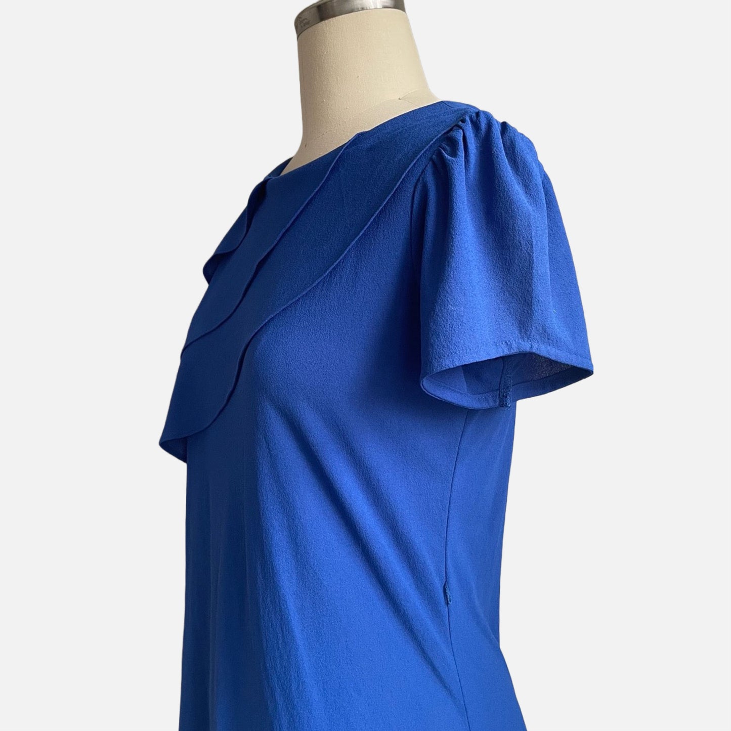 60s Royal Blue Ruffled A-Line Pullover Dress