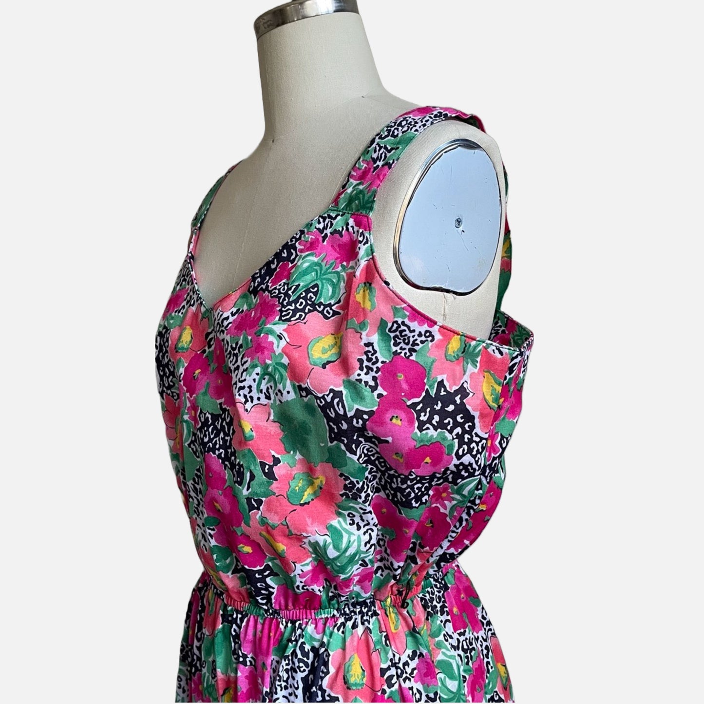 80s/90s Pink Floral and Animal Print Sleeveless Sundress