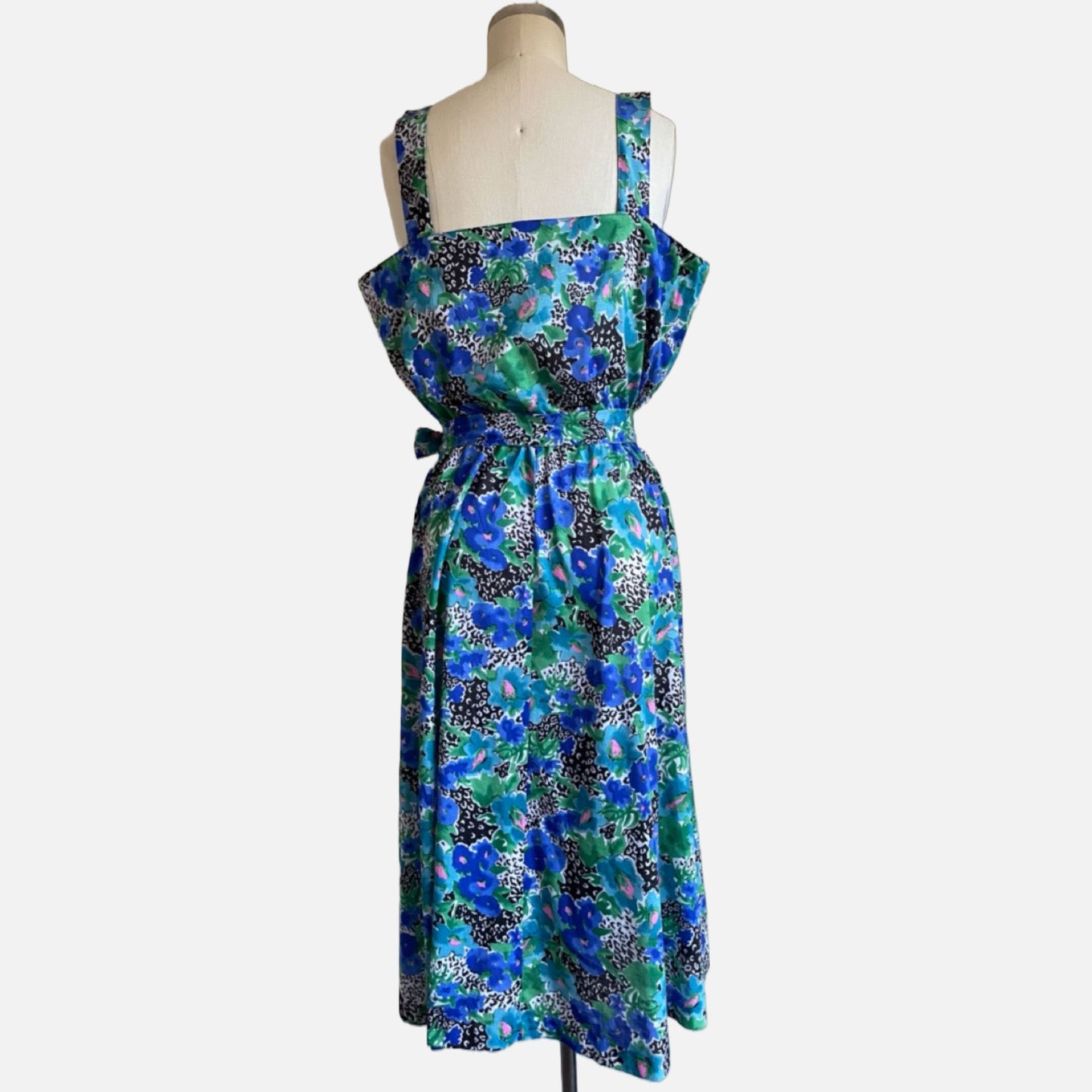80s/90s Blue Floral and Animal Print Sleeveless Sundress