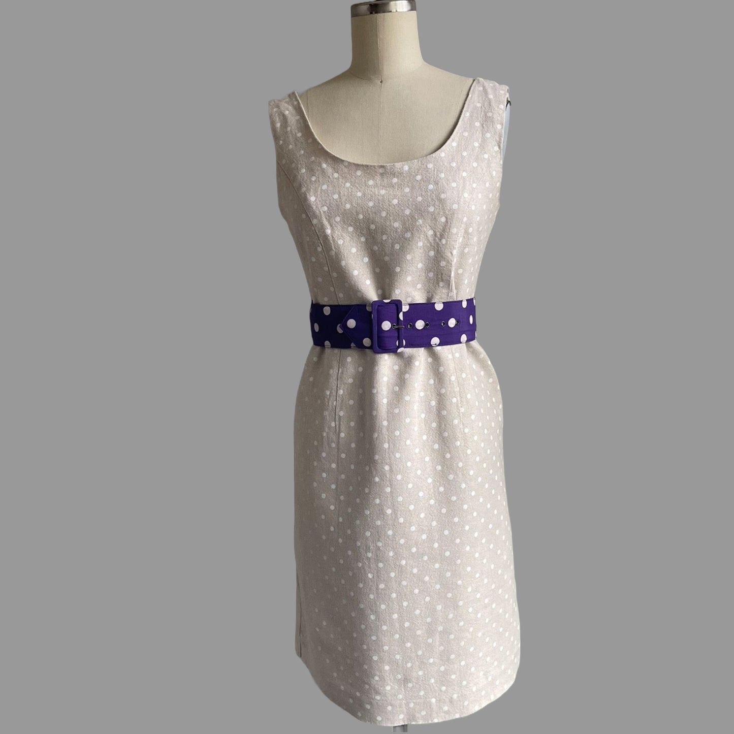 90s/Y2K Linen Polka Dot Sleeveless Mini Dress
