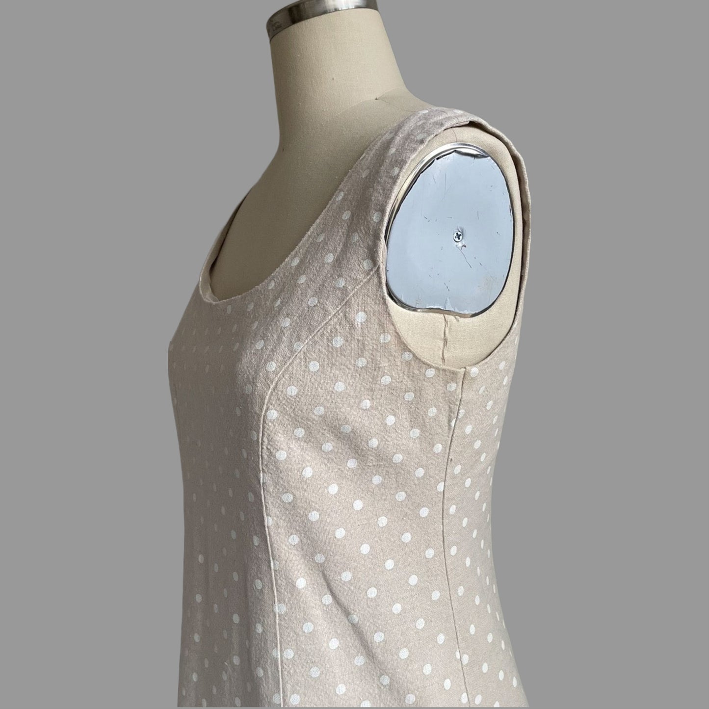 90s/Y2K Linen Polka Dot Sleeveless Mini Dress