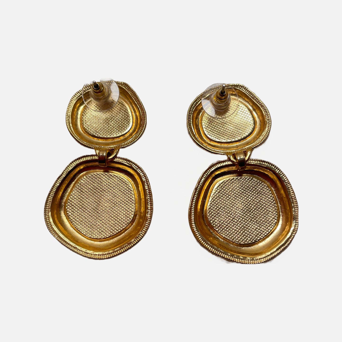 80s Gold Tone and Navy Statement Earrings