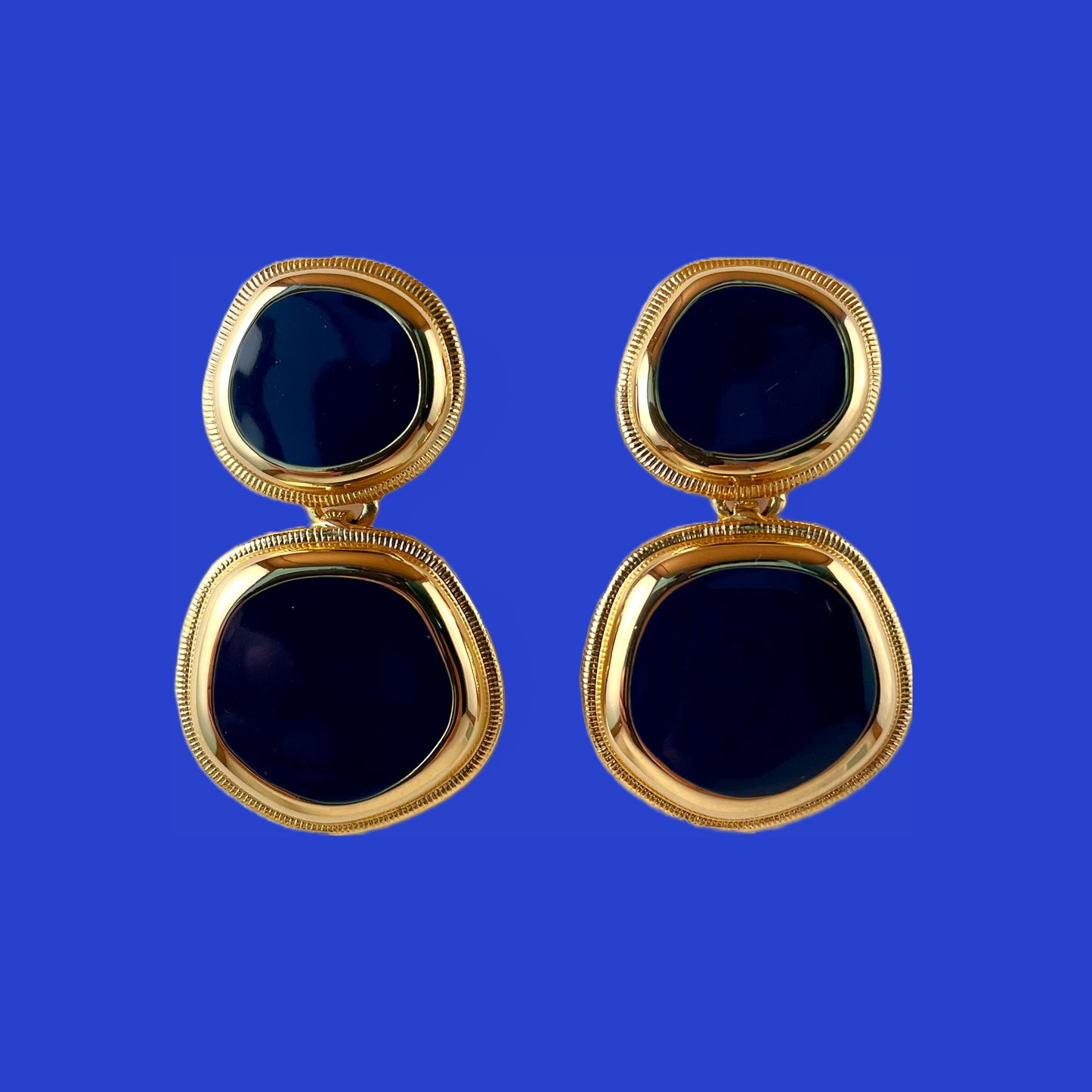 80s Gold Tone and Navy Statement Earrings