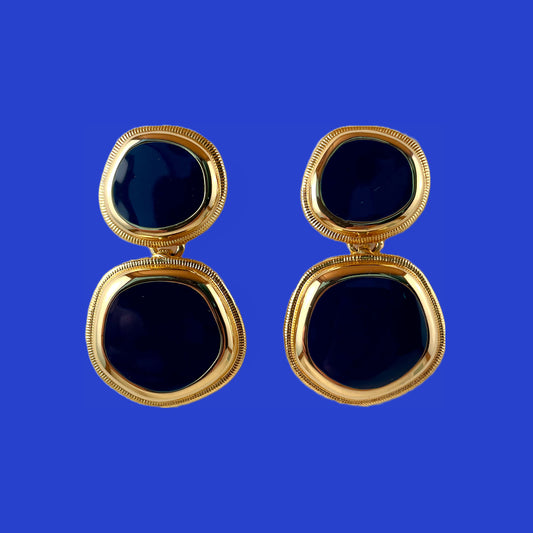 80s Gold Tone and Navy Statement Earrings