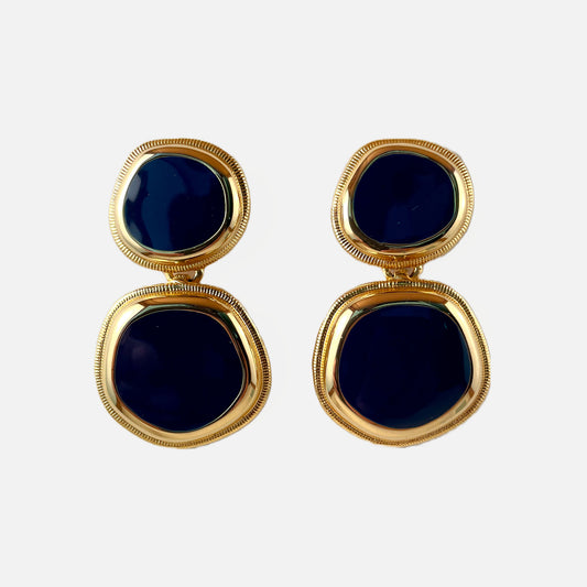 80s Gold Tone and Navy Statement Earrings