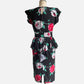 80s Black and Floral Peplum Pullover Secretary Dress