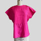 80s Fuchsia Pink Pleated  Short Sleeve Top