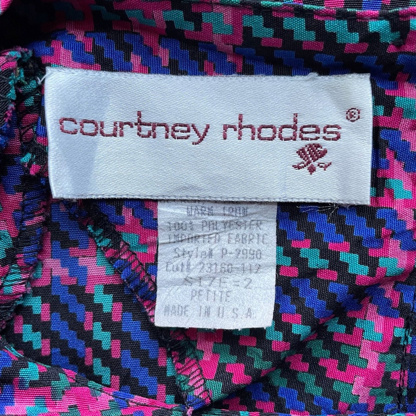 80s/90s Multi color Houndstooth Plaid Secretary Top